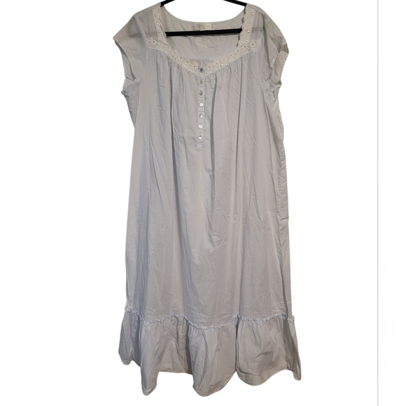 Eileen West Baby Blue Gorgeous Cotton Maxi Length Nightgown, Plus Size 1x - Picture 1 of 8